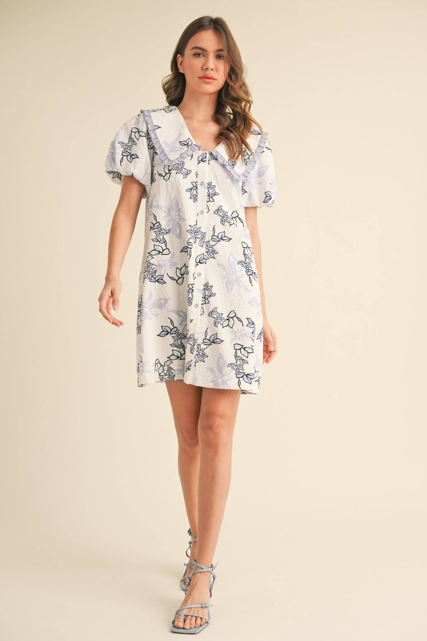 &MERCI - Wholesale Dress - Women's - DOLL COLLAR BUTTON DOWN FLORAL MINI DRESS MDR387925