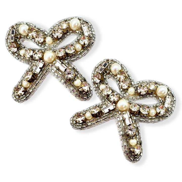 Crystal Bow Earrings Handmade Pearl Women Jewelry for wholesale by VANI TRAPANI