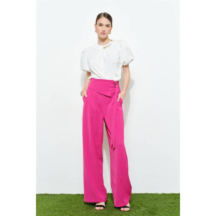 Chic Double Buckle Belted Wide Long Pants for wholesale by INA