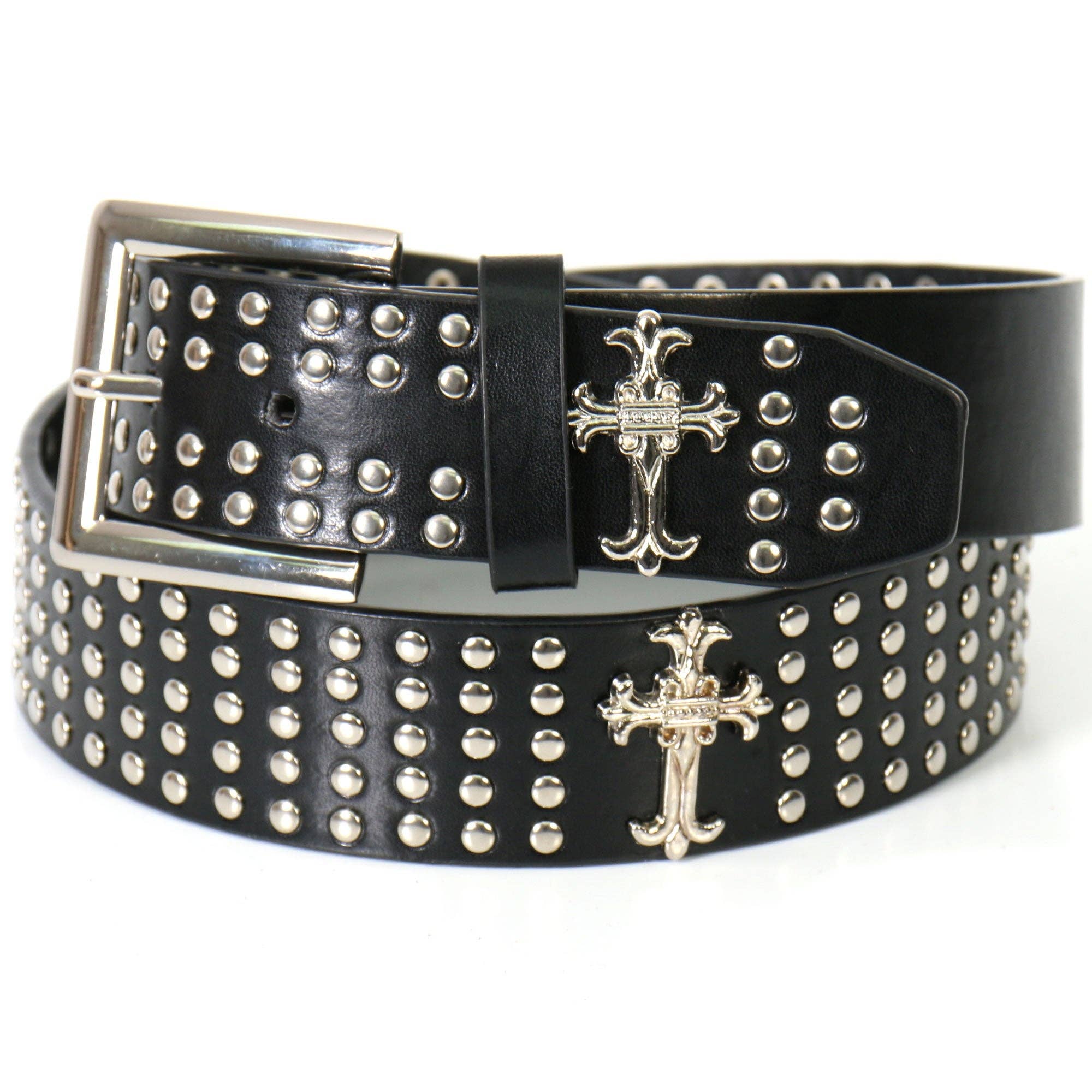 Wholesale Hot Leathers Studs & Crosses Black Leather Belt