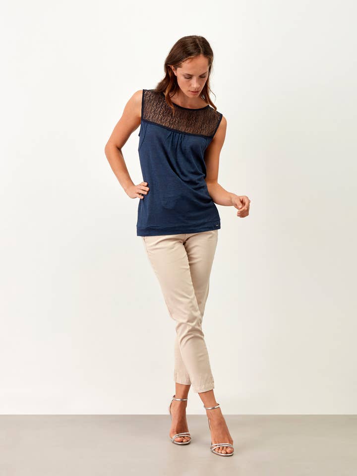 Linen Lace Chest T-Shirt for wholesale by GUIMANOS