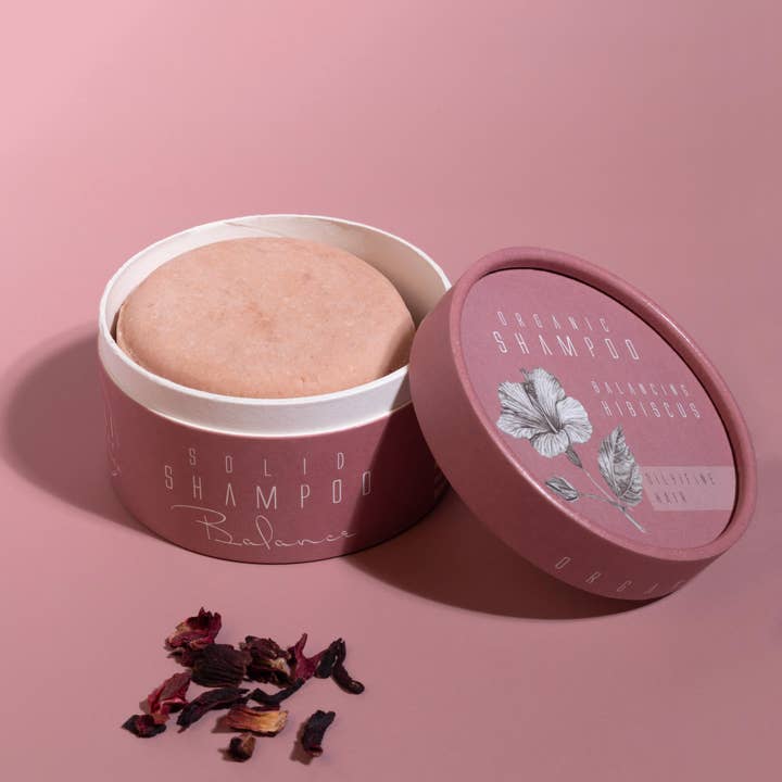Shampoo solido EQUILIBRIO – ibisco, proteine del riso e argilla rosa per la vendita all'ingrosso da parte di KaliFlower Organics