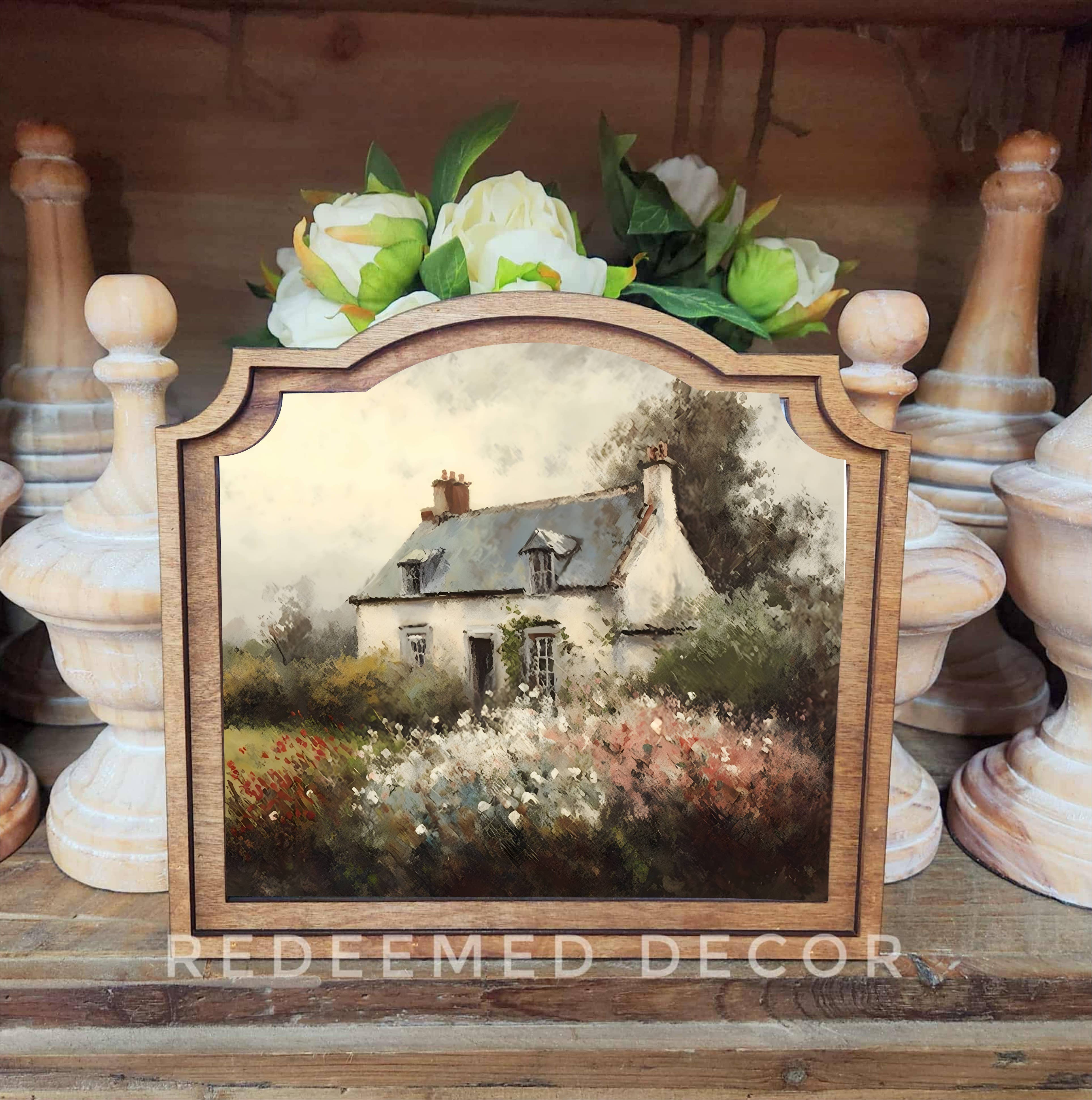 Redeemed Decor – Engroshandel Bordpynt – Provinsiel Forårshytte Maleri Indrammet Kunstværk