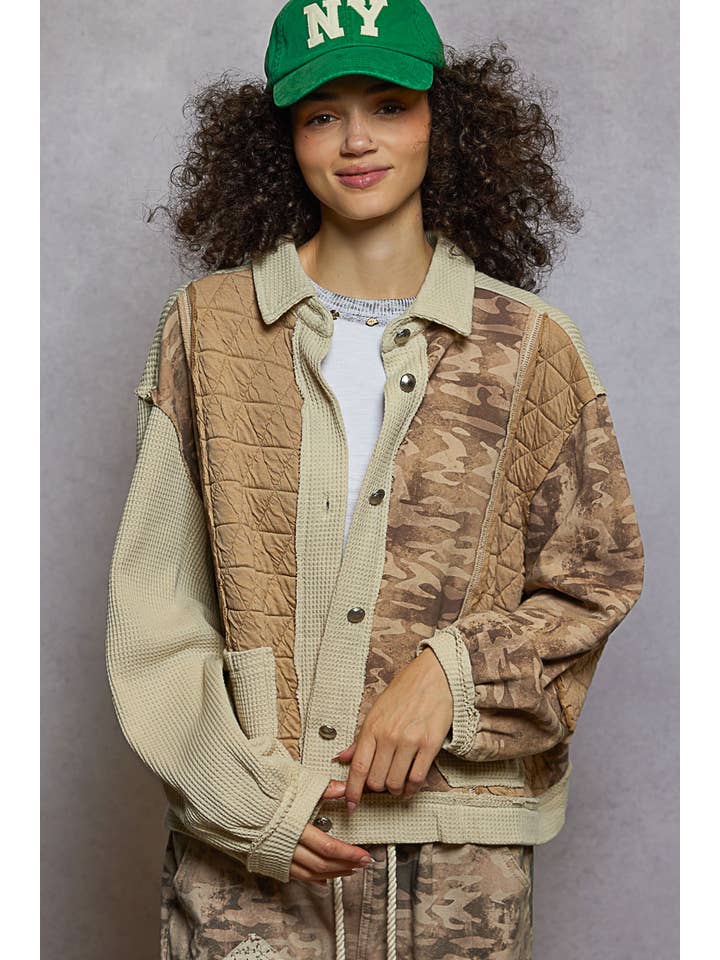 Pol Clothing - Wholesale Jacket - Women's - Floral Animal Print Contrast Color Block Quilted Jacket SALE19