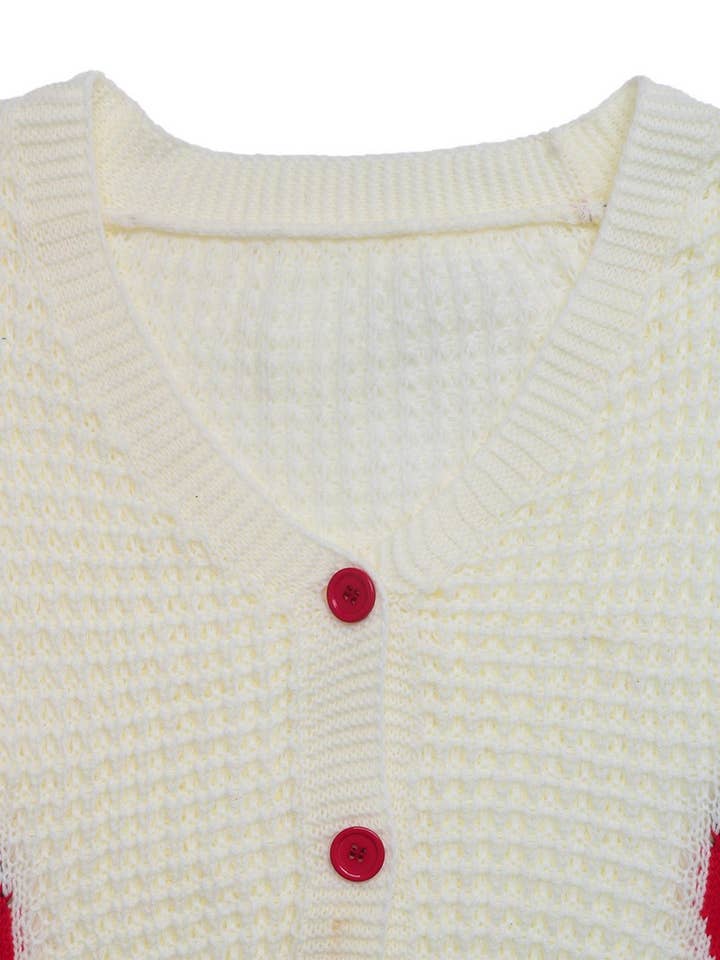 BEIGE CWOCAL2320_STRAWBERRY JACQUARD KNIT CARDIGAN for wholesale on Faire6