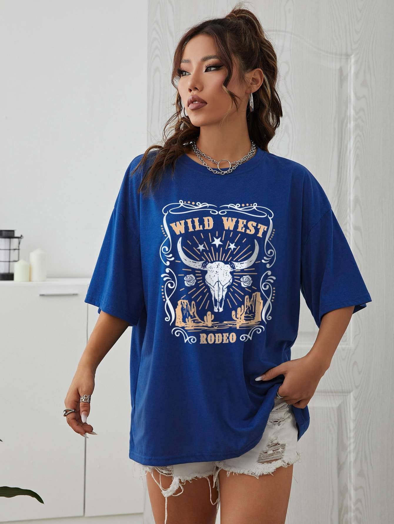 Flarix - Venta al por mayor Camiseta serigrafiada - Mujer - camiseta ezwear con estampado de letras y hombros descubiertos8