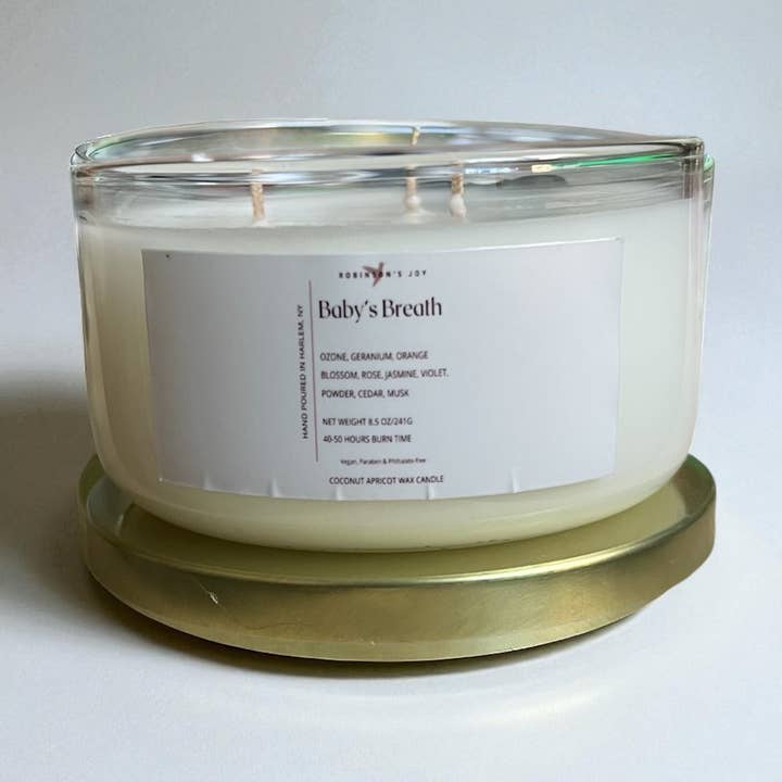 Baby's Breath 8.5 oz Glass Candle- Signature Collection for wholesale by ROBINSON'S JOY
