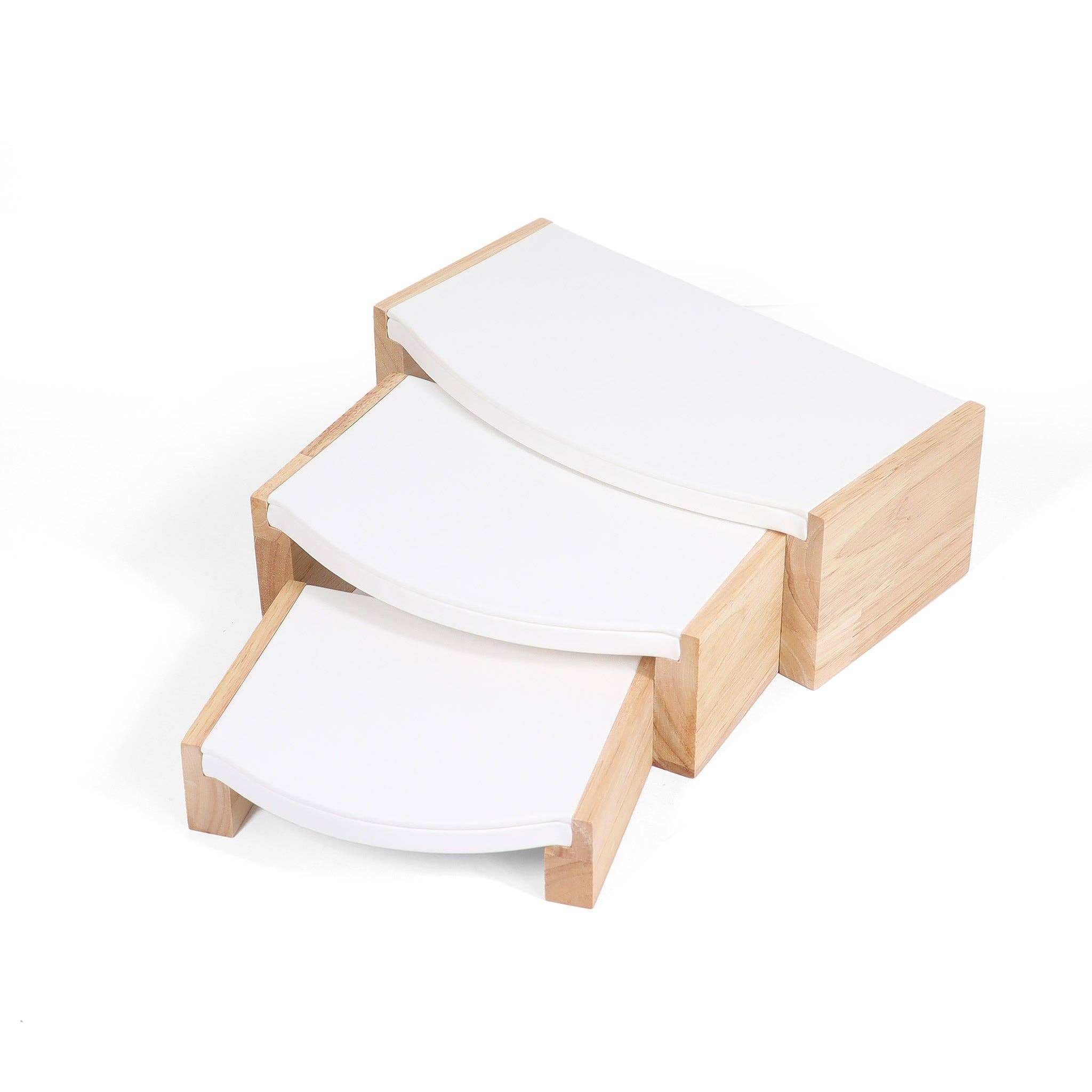 WJW - Wholesale Jewelry Stand & Display - Natural Wood & Leather 3 Tier Jewelry Display