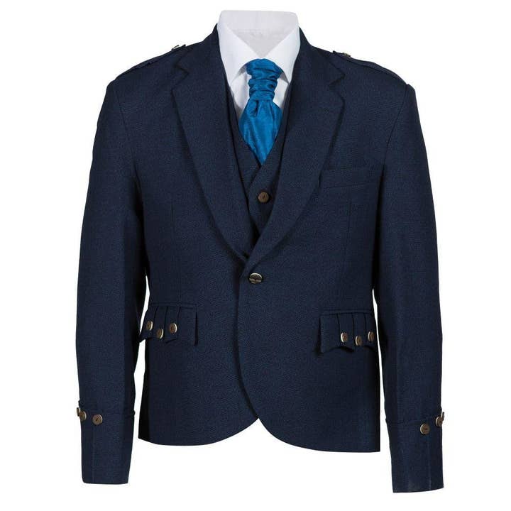 Tweed Argyle-jack en vest met 5 knopen - Navy Tweed voor wholesale door The Scotland Kilt Company