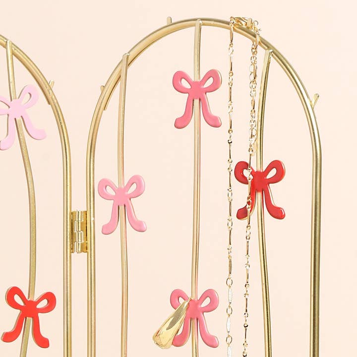 Lisa Angel - Wholesale Jewellery stand & display - Pink and Red Bow Folding Metal Jewellery Stand in Gold1