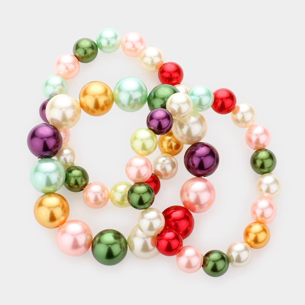 Sensibling Corp. – wholesale Beaded bracelet – 3PCS - Pearl Beaded Stretch Multi Layered Bracelets7