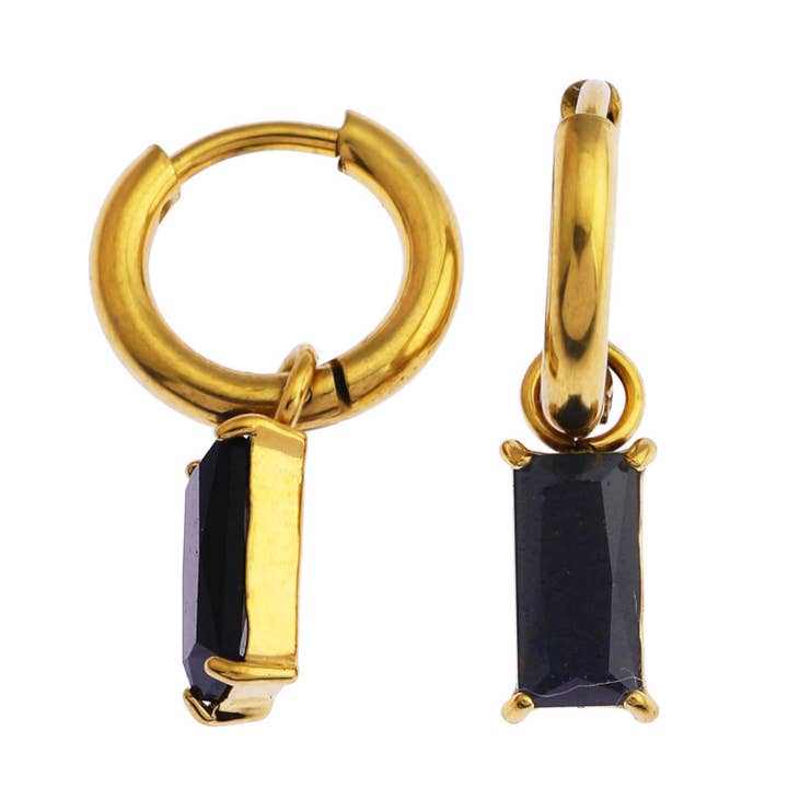 Boucles d'oreilles pendantes DAYSIA d'inspiration vintage en cristal noir encastré pour la vente par HACKNEY NINE