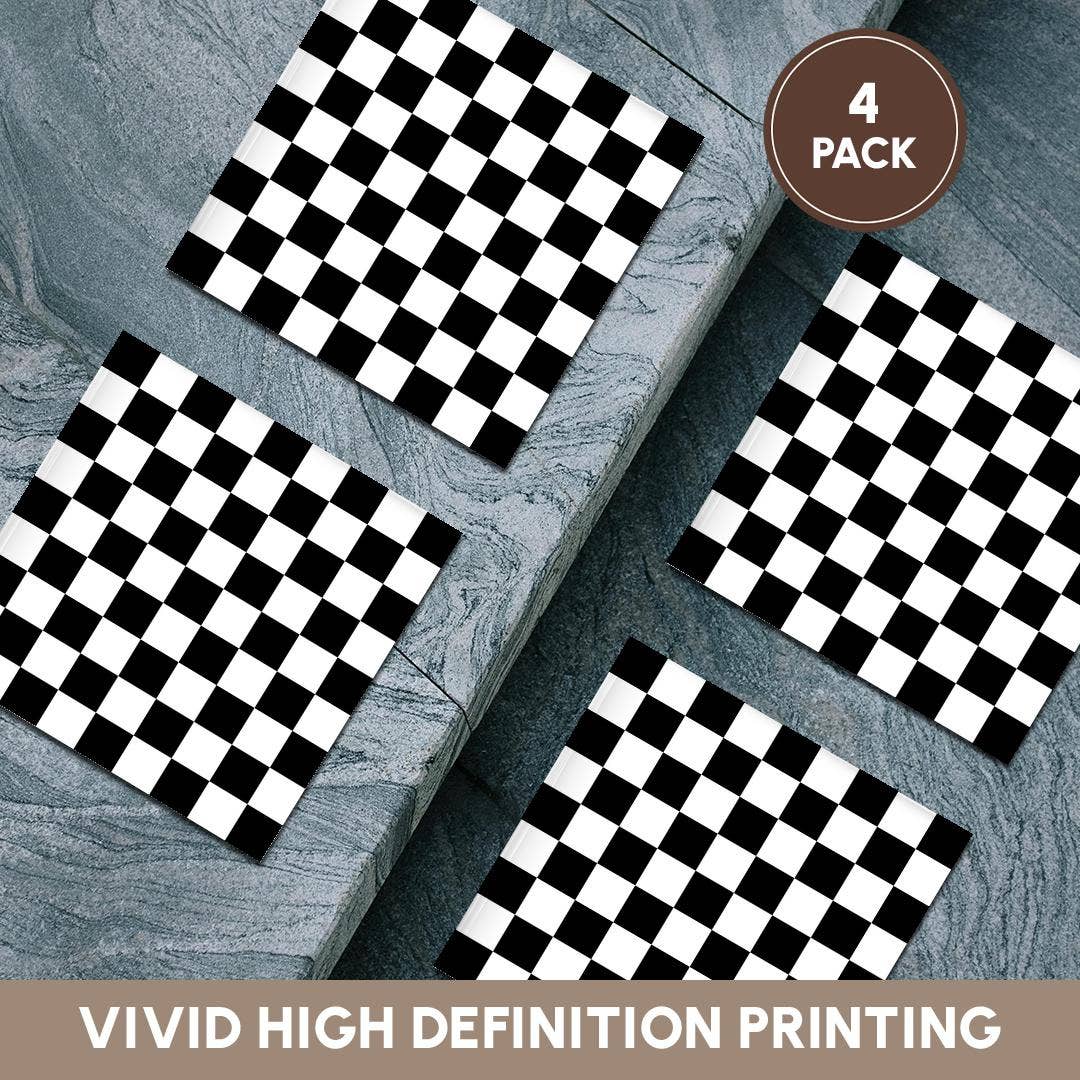 3dRose – wholesale Underlägg – 3dRose, Kontrollera svartvitt mönster - rutigt rutmönster schackbräde eller racingbilens tävlingsflagga, Glasunderlägg5