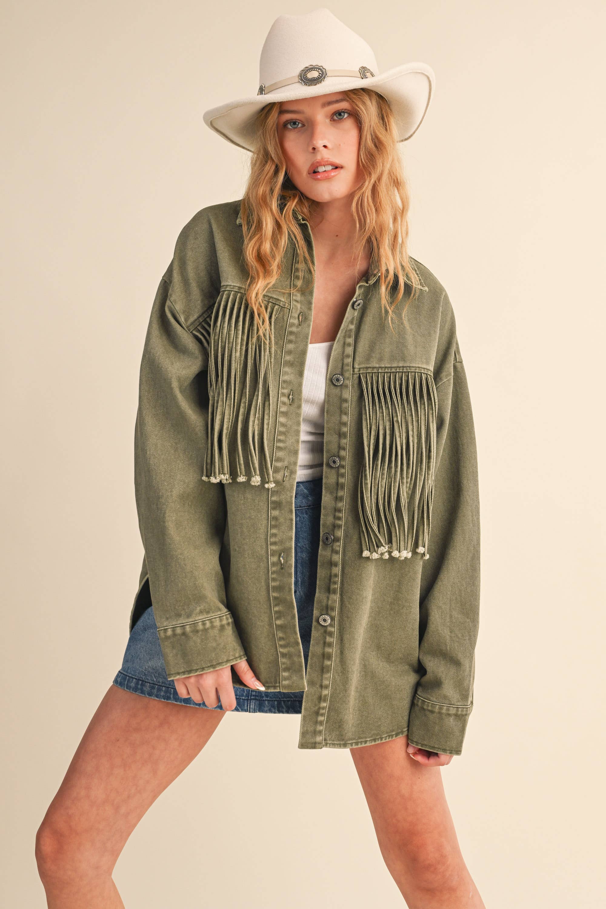 Klesis - Vente Veste-chemise – femme - Veste en jean à boutons avec couleur contrastante IJ17129