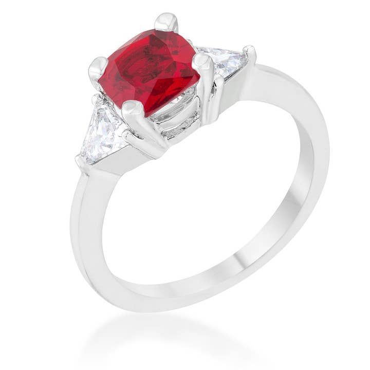 Shonda 1.8ct Garnet CZ Rhodium Cushion Classic Statement Ring for wholesale by JGoodin