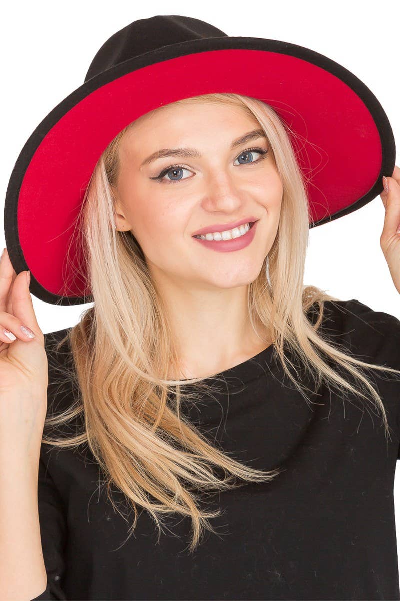 Cap Zone - Wholesale Fedora - Women's - Premium Two Tone Fedora Wide Brim With Belt 25