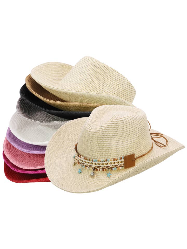 Blue Starfish Straw Coastal Cowgirl Hat for wholesale by Cap Zone