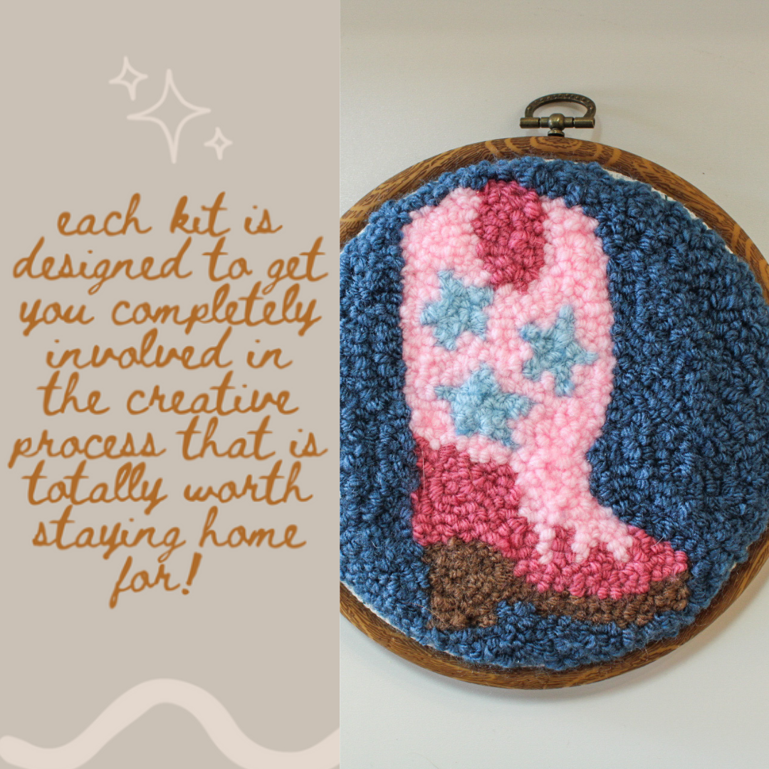Homebody DIY – wholesale Embroidery/cross-stitch supplies – Cowboy Boot Beginner DIY Punch Needle Kit  4
