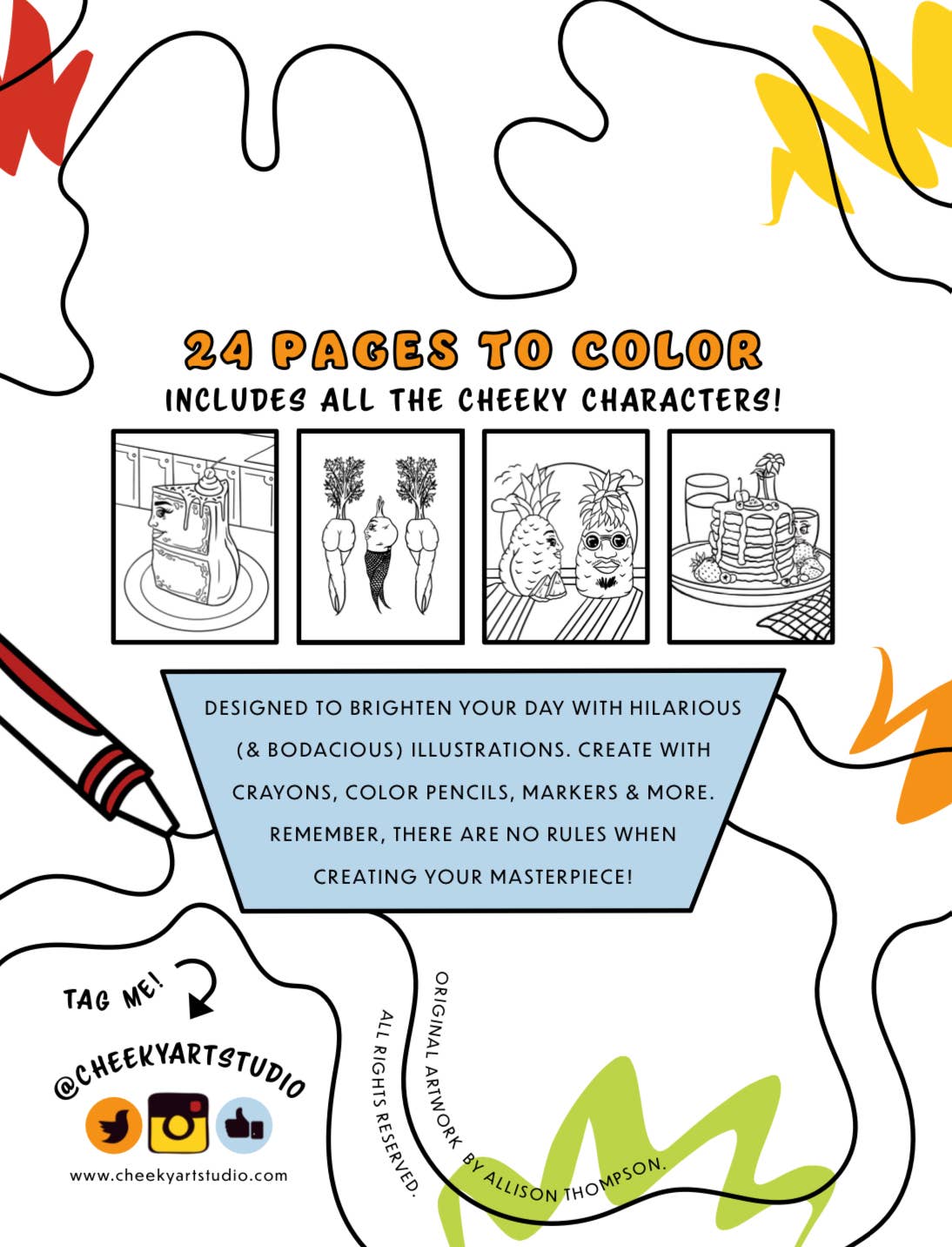 Cheeky Art Studio - Wholesale Coloring & Activity Book - Adult - Foodie Booties Cheeky Adult Coloring Book1