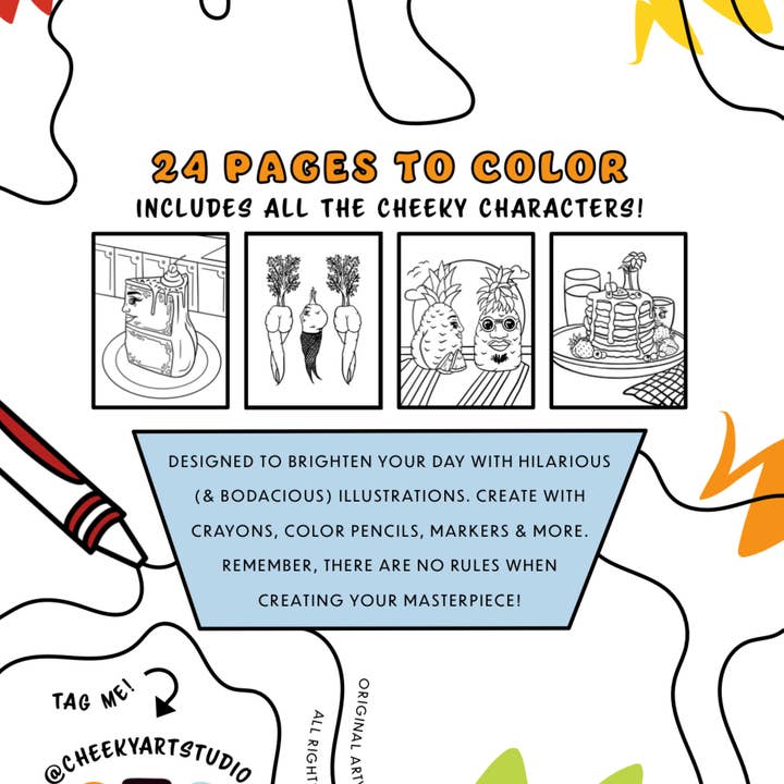 Cheeky Art Studio - Wholesale Coloring & Activity Book - Adult - Foodie Booties Cheeky Adult Coloring Book1