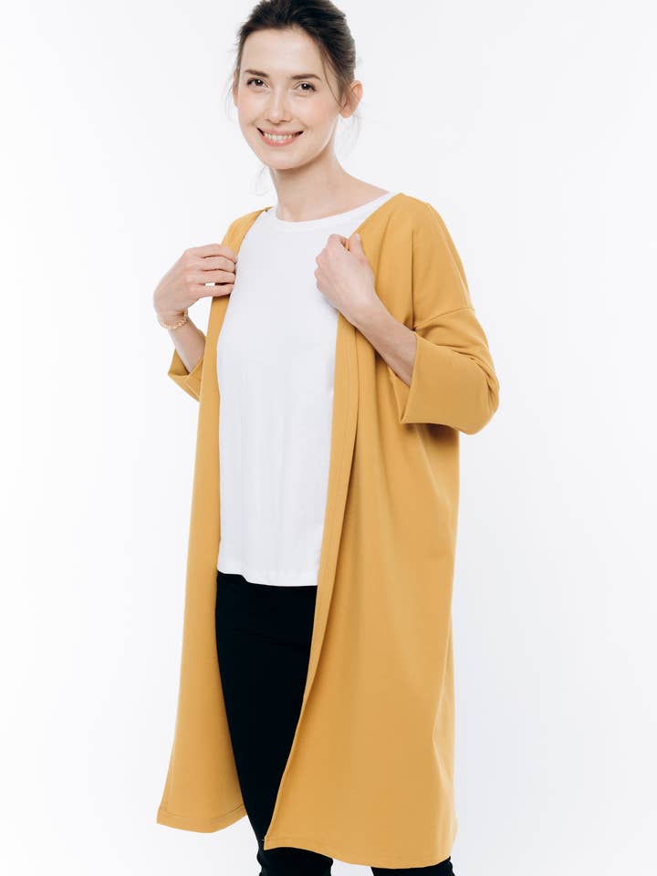 Cárdigan color mostaza con lazo en la espalda ~ Mangas acampanadas holgadas para venta al por mayor de LeMuse