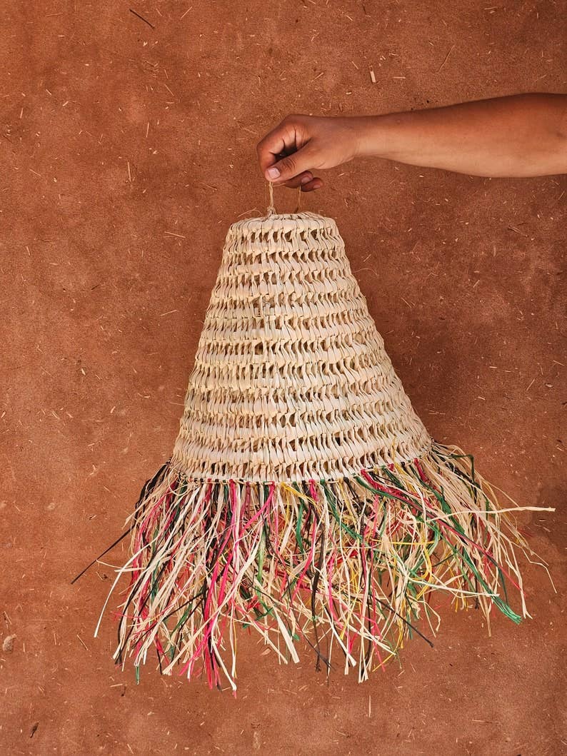 Melecraft - Venta al por mayor Lámpara de araña y colgante - Lámpara colgante marroquí de paja con flecos multicolores0