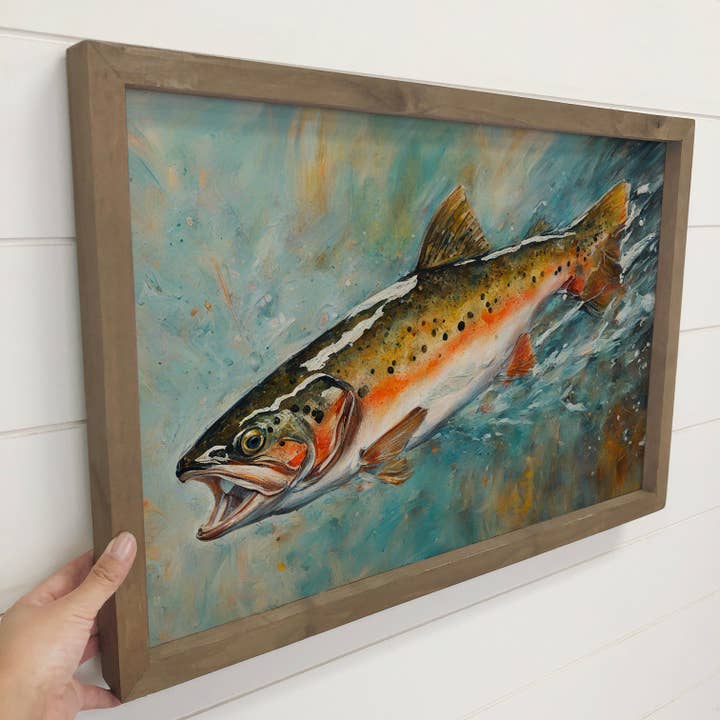 Hangout Home - Wholesale Art Print - Rainbow Trout - Fish Canvas Art - Cabin Wall Art - Framed