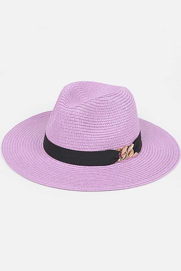 anbfashion - Wholesale Straw Hat - Women's - CHAIN LINK ICONIC STRAW FEDORA HAT AMH15727