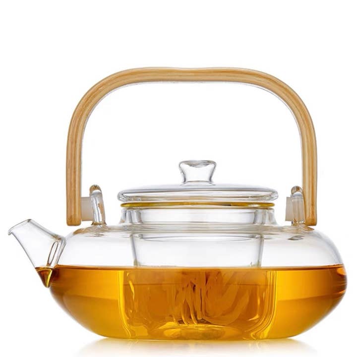 Filtrum Home - Vente Théière - Théière en verre avec anse en bambou naturel0