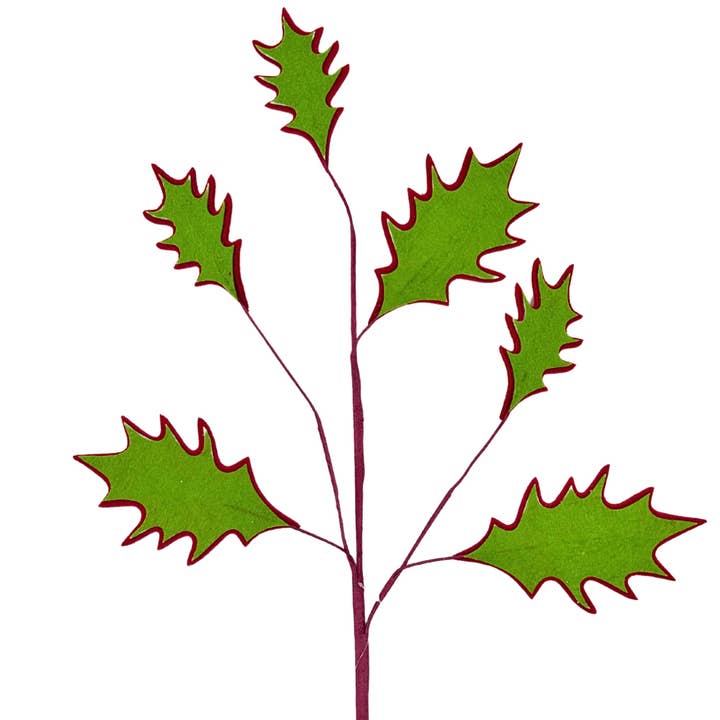 David Christopher's Collection - Wholesale Artificial Plant - Felt Holly Leaf Spray Lime/Red 23.5”