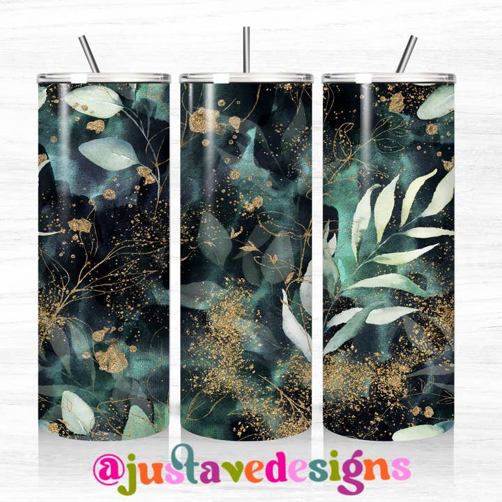 Watercolor Florals & Glitter 20oz Sparkle Skinny Tumbler for wholesale by Print + Press Design & Apparel