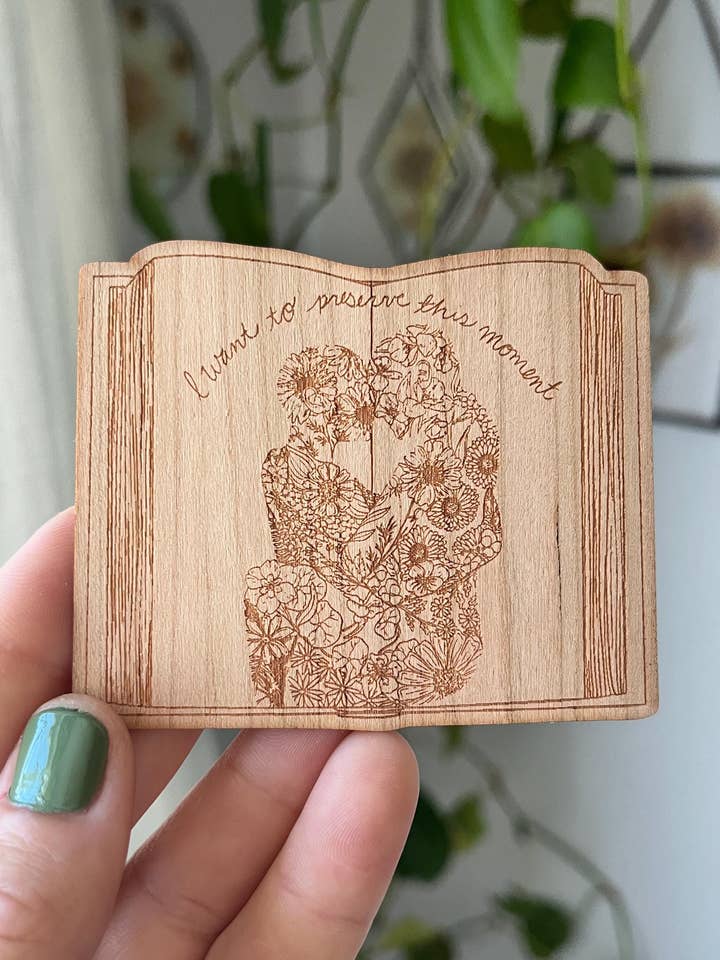 Laser Engraved Cherry Wood Flower Pressed Sticker for wholesale by Owlhaired Designs