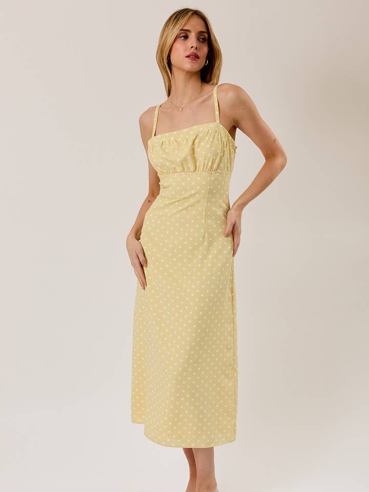 ROBE MIDI À POIS SANS MANCHES AVEC BRETELLES pour la vente par Sunday Edition