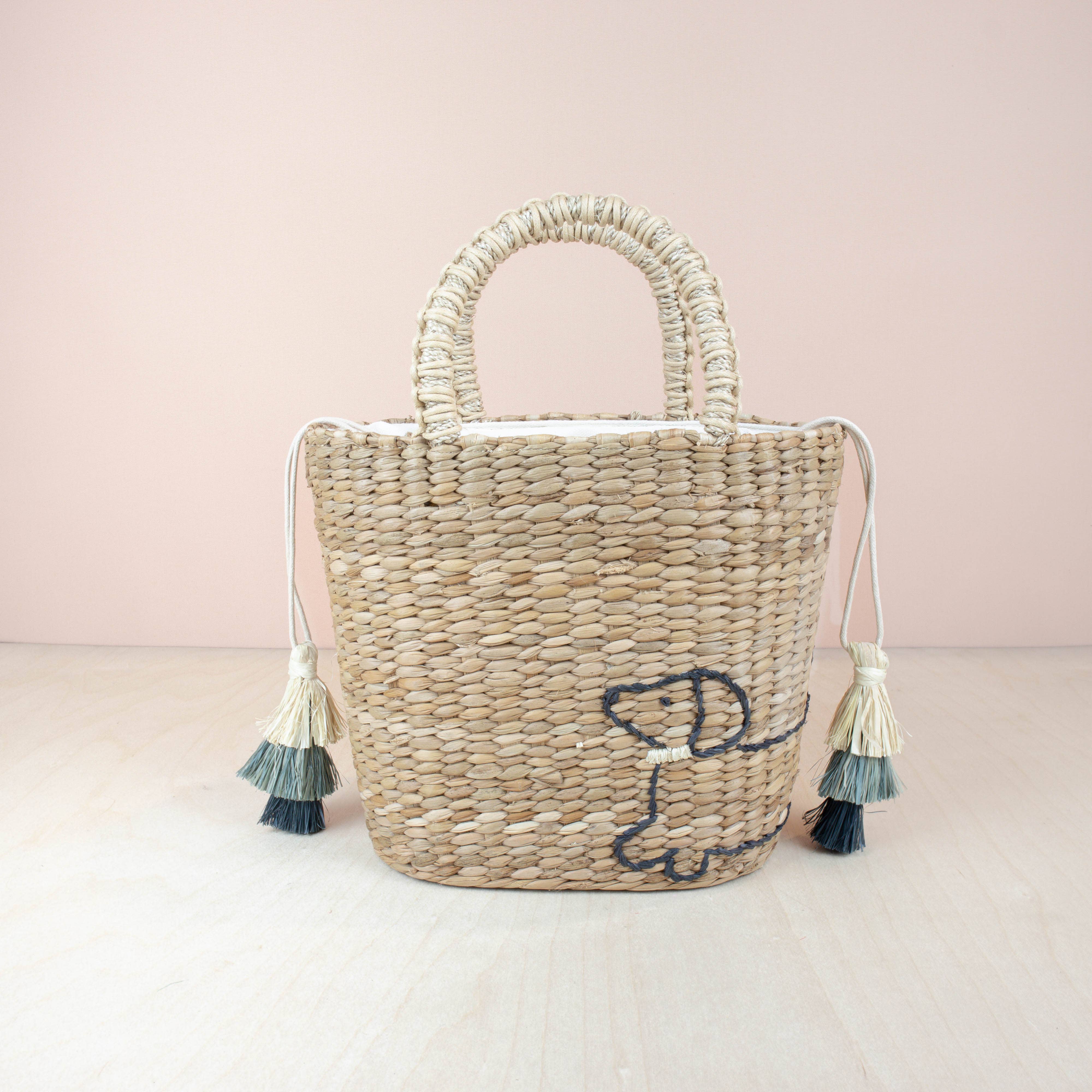 LIKHÂ - Wholesale Tote Bag - Women's - Mini Woven Tote Bag with Embroidered Dachshund - Straw Tote1
