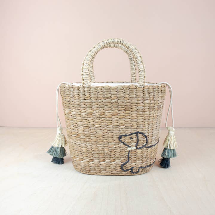 LIKHÂ - Wholesale Tote Bag - Women's - Mini Woven Tote Bag with Embroidered Dachshund - Straw Tote1