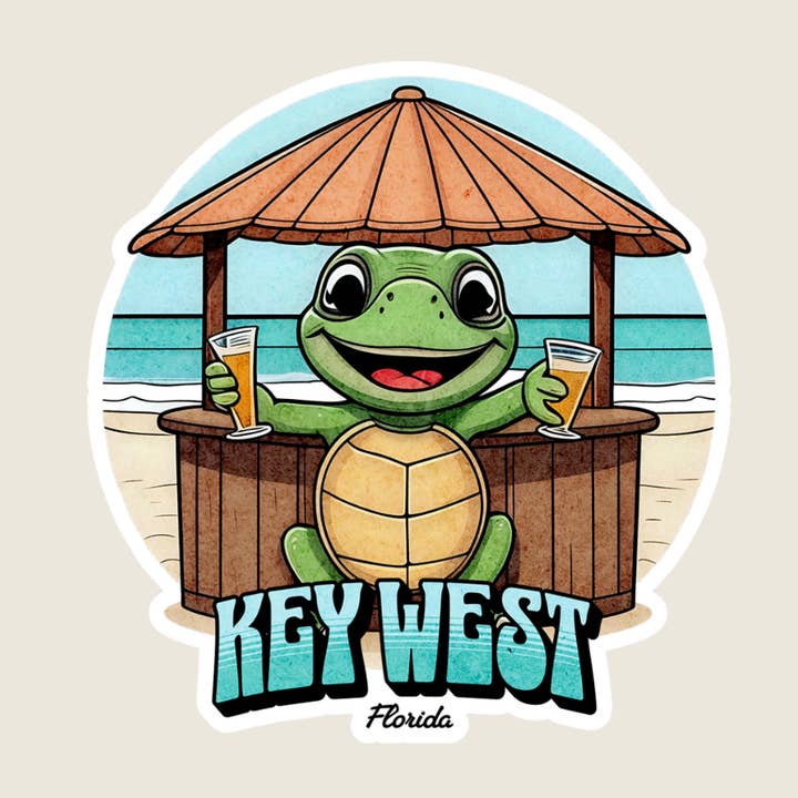 Happy Hour Sea Turtle Custom Souvenir Sticker (B1016) for wholesale by Shoreline Summit