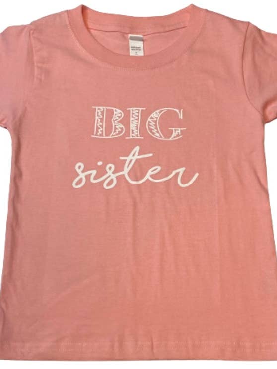 Manga corta rosa Big Sister (cuello redondo) para venta al por mayor de Little Hoot Designs