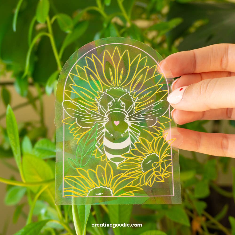 Creative Goodie - Wholesale Suncatcher - Bee and sunflowers suncatcher sticker, Rainbow window decal