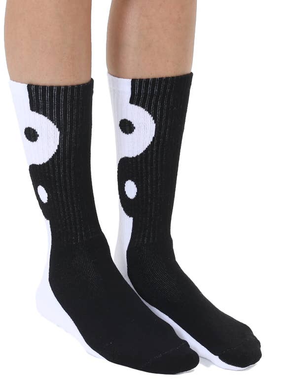 Living Royal - Wholesale Socks - Unisex - Classic Crew Socks w/ Ribbed Tubing - Yin Yang-Black & White2