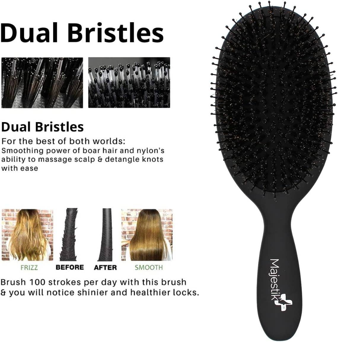 Majestic Beauty - Wholesale Hair Brush/Comb - Shine Enhancer Paddle Hair Brush - With Soft Natural Boar1
