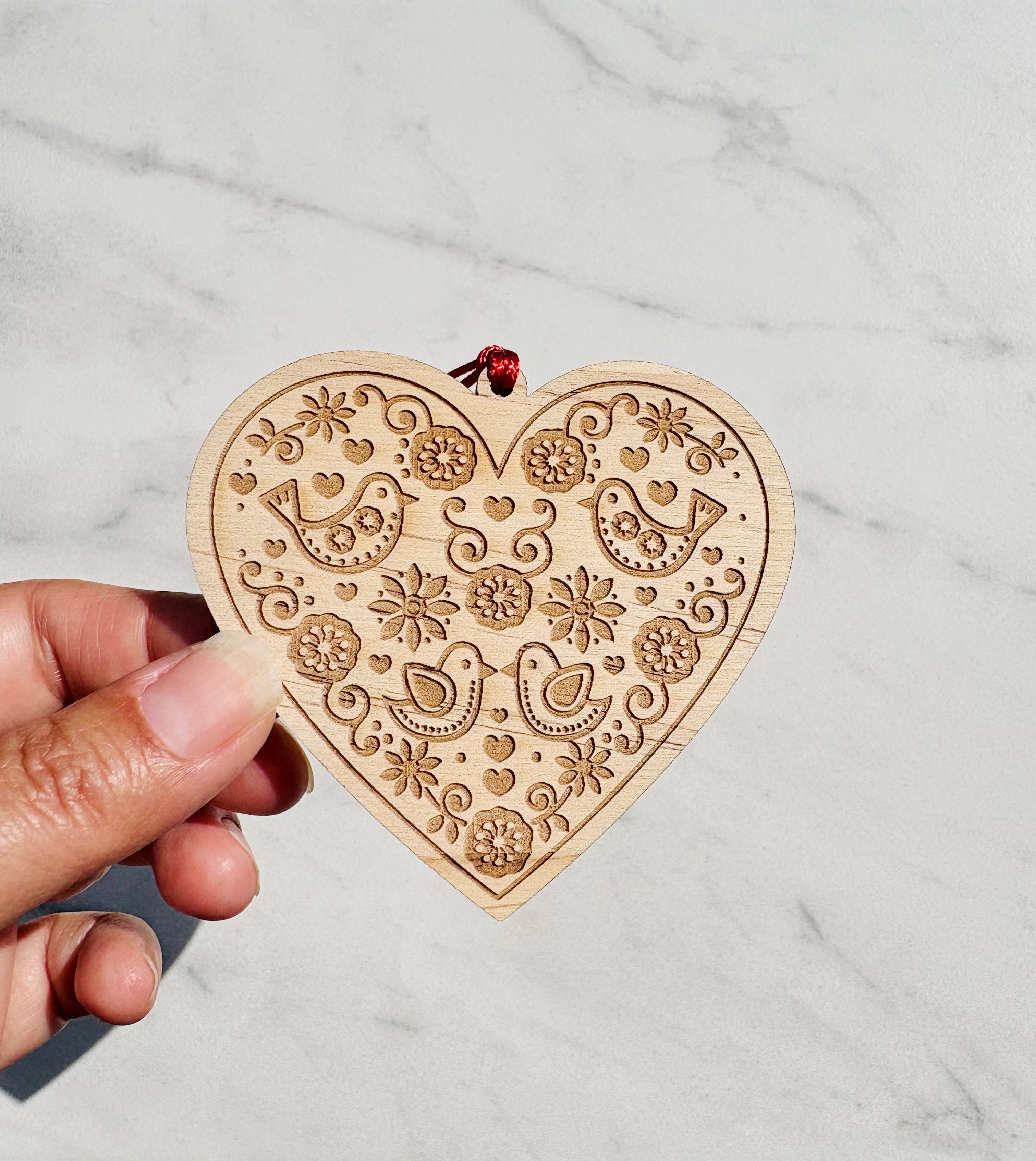 Scandinavian Hearts - Wholesale Ornament - Rosemaling Laser Cut Wood Hanging Heart Scandinavian Decor1