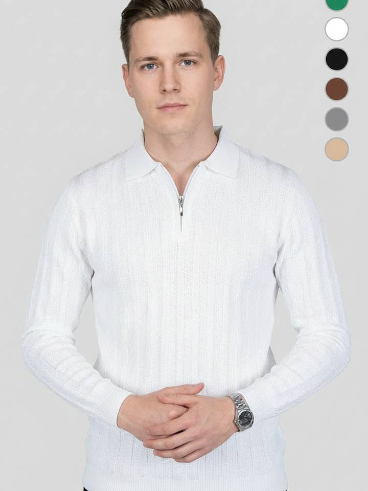 Felsenkind herr stickad pikétröja med dragkedja – tunt finstickat överdel/sweatshirt för wholesale av Felsenkind