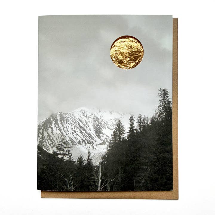 Little Lark - Wholesale Season's Greetings Card - Winter Mountain Holiday Card with Gold Foil Sun