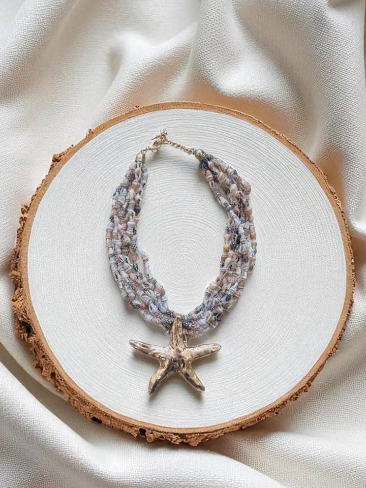 Short Starfish-Conch Hexa Necklace (903664001) for wholesale by Sunshine Fashion Accessories