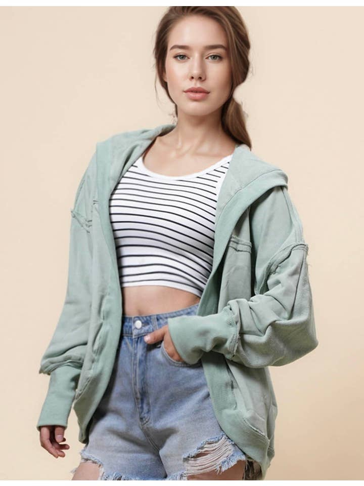 Sweetkama - Wholesale Jacket - Women's - Ladies Solid Color Hood Slouchy Jacket SKT52111