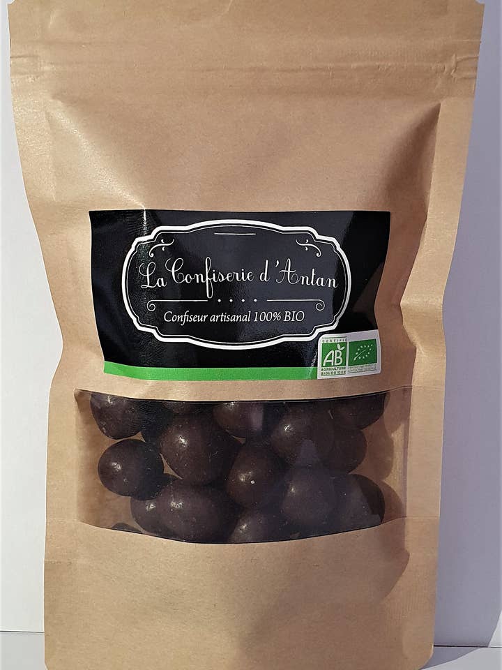 Hazelnuts covered with dark chocolate - 160 gr - organic for wholesale by La confiserie d'antan 100%bio