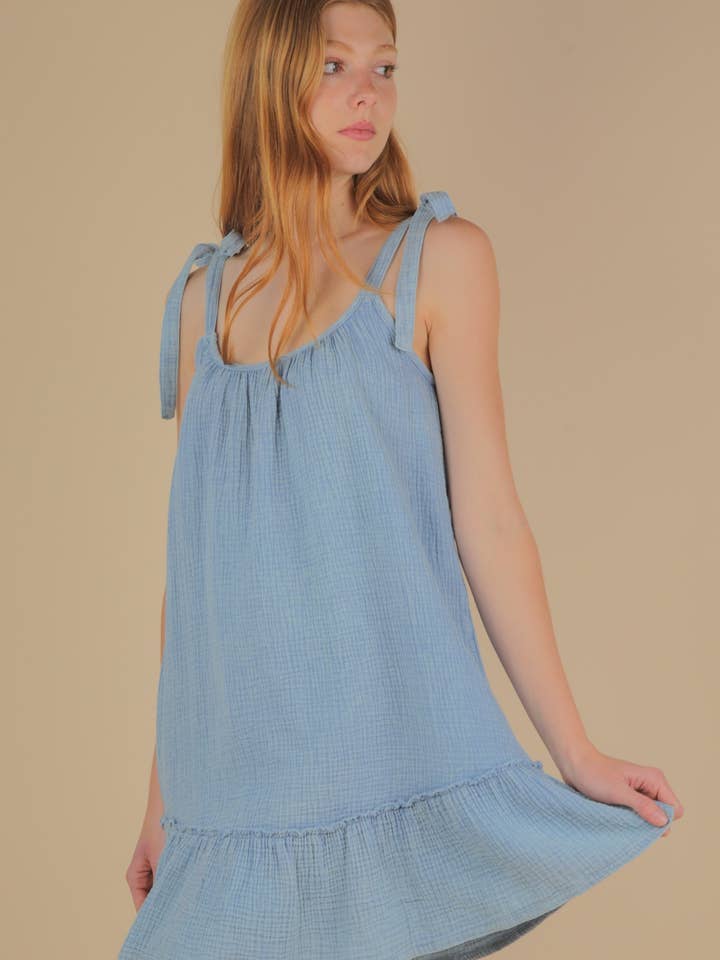 ND31743X-PLUS SIZE Mineral Washed Shoulder Tie Mini Dress for wholesale by VERY J