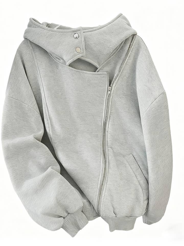 GREY Design sense irregular double zipper hoodie for wholesale on Faire0