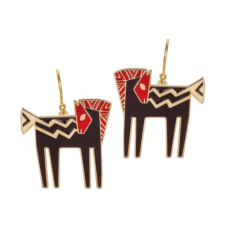 Temple Horse Earrings - Black for wholesale by Laurel Burch Studios