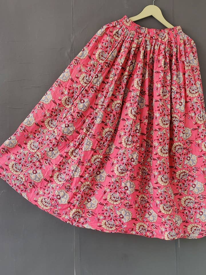 Handmade Floral Print Cotton Maxi Skirt Dress for wholesale by Bhawana Handicrafts